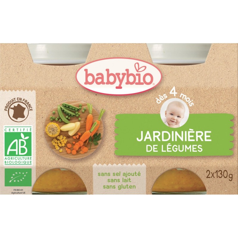 BabyBio Petits Pots Jardinière Légumes de France 4 Mois et 130 g x 2 