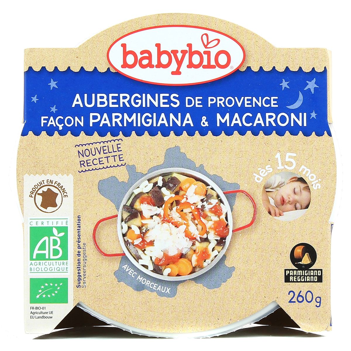 BabyBio Assiette Aubergine Permigiana Macaroni BabyBio 260 g 