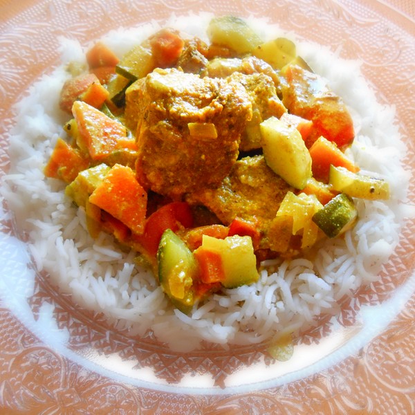 Chicken Breast In Coconut Sauce, Rice And Vegetable