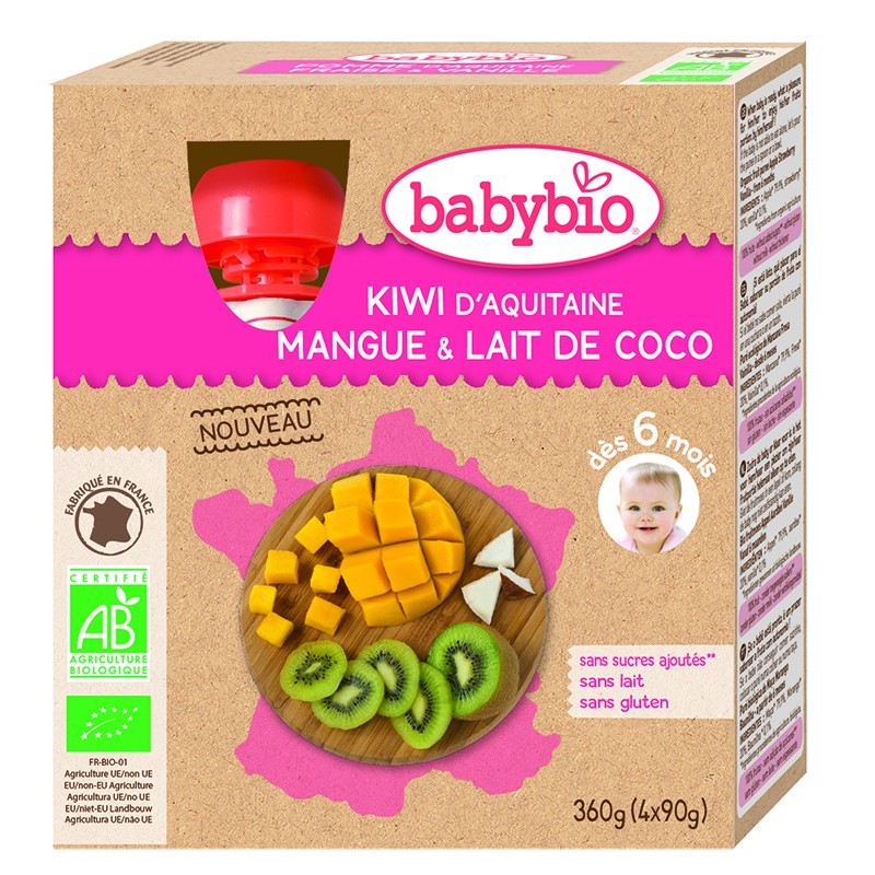 BabyBio Gourdes Kiwi Mangue Coco 90 g x 4 