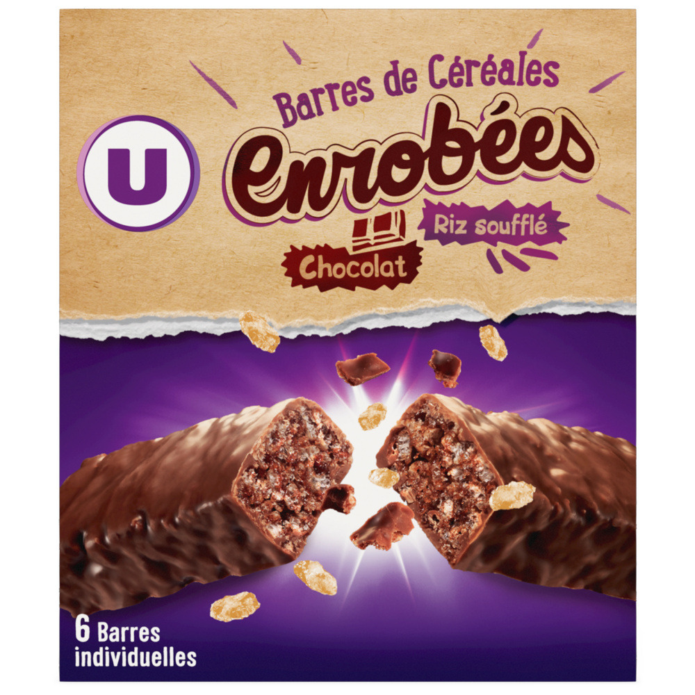 Barres de céréales enrobées de chocolat au riz souflé U