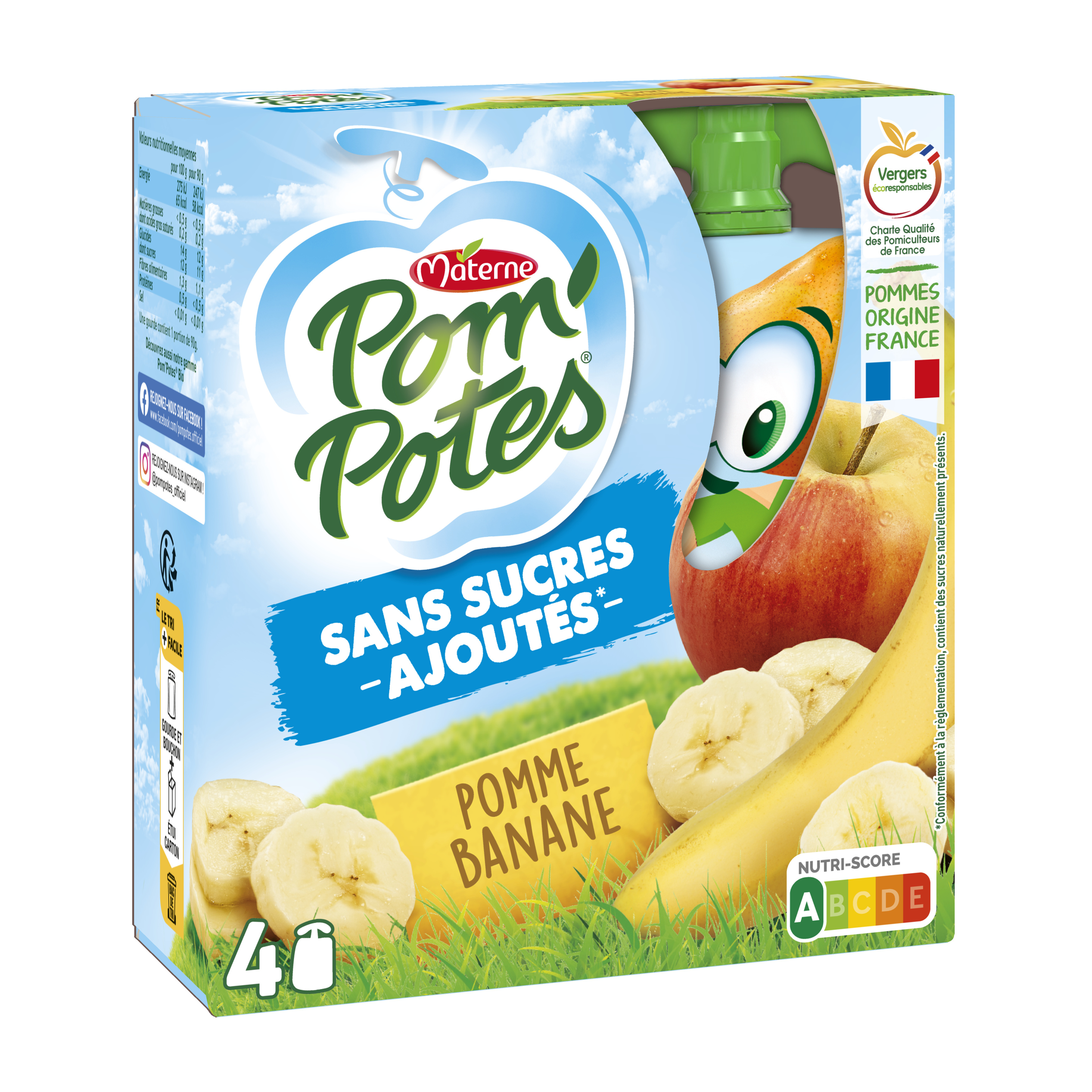 Pom'potes Compotes Gourdes Pomme Banane 4x90g