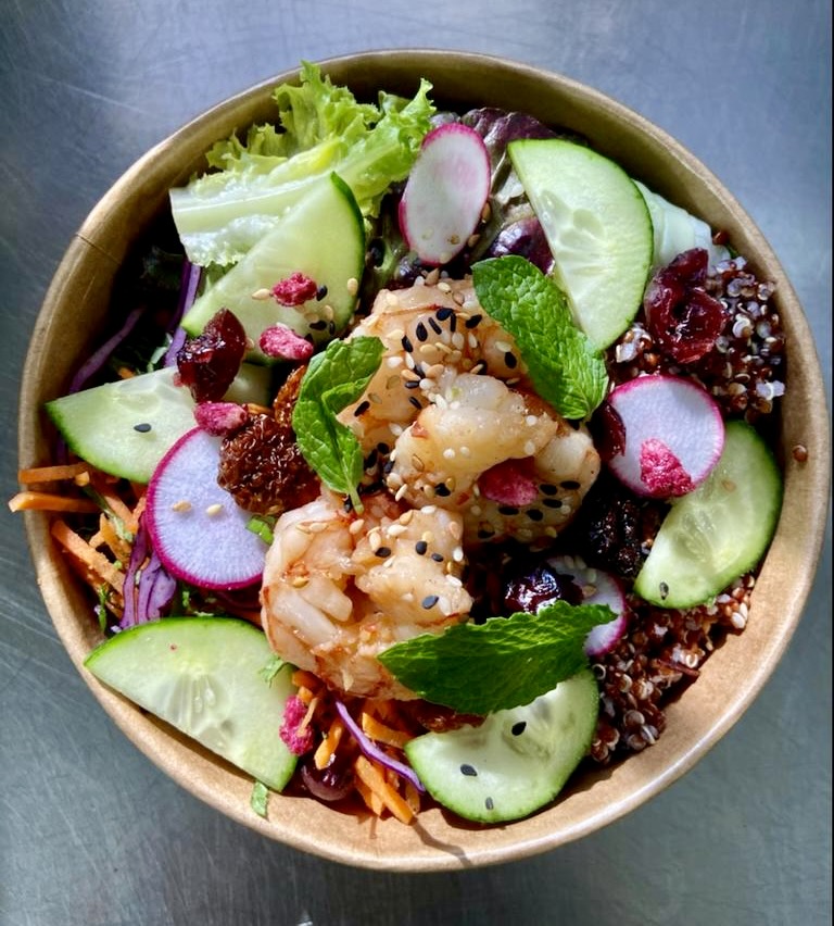 Poke Bowl With Shrimp, Salad, quinoa