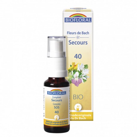 Rescue Complex 40 Organic SOS Spray 20ml - Relieves Panic - Fleur de bach